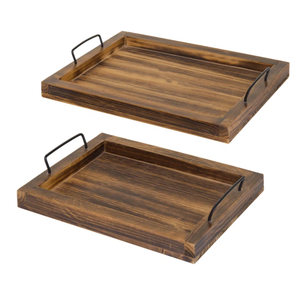Bandeja de servicio de madera natural rectangular de elección caliente de la lista superior con asas de metal para bandeja de almacenamiento mesa de centro al por mayor de Vietnam - Product Image 5