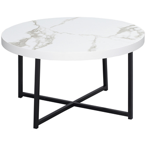 HOMCOM Table basse ronde avec dessus en MDF effet marbre et pieds en métal,? 80x45 cm, Blanc - Product Image 1