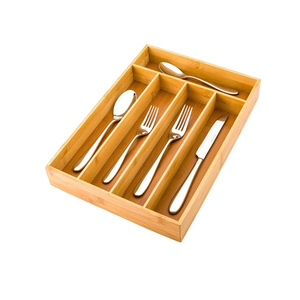 Vente en gros manche en bois naturel cuillère fourchette couteau couverts coffret cadeau 304 couverts en acier inoxydable avec manche en bambou - Product Image 2