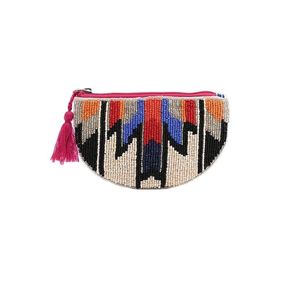Monedero Bordado a Mano con Rayas Rosas y Diseño de Corazón, Forma Rectangular, Cierre de Cremallera con Borla, Cuentas de Vidrio - Product Image 3