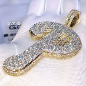 Colgante Personalizado con Letra Inicial 'P' en Moissanita Certificada de Lujo, Plata 925, Estilo Hip Hop para Raperos - Product Image 2