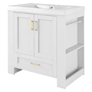 白色奢华现代独立式浴室梳妆台设计酒店DIY浴柜带单水槽