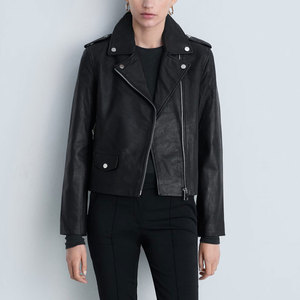 Meilleure veste de moto coupe ajustée pour femme classique en cuir véritable noir avec fonction tricotée respirante veste en faux cuir de motard - Product Image 2