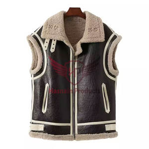 Gilet en cuir de fourrure pour femmes gilet de motard gilet de moto de moto avec poches zippées gilets en cuir de peau de mouton de haute qualité - Product Image 1
