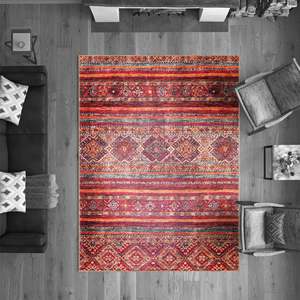 Tapis d'intérieur Netline Home Depot NL1007, inspiré du kilim, multicolore, rayé, tribal, diamant, lavable en machine, pour salon - Product Image 4