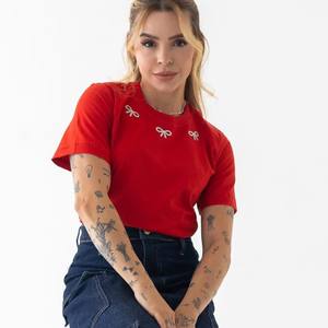 100% T-shirt à col rond de qualité supérieure coupe ample motif solide style High Street en polyester/coton T-Shirt - Product Image 1