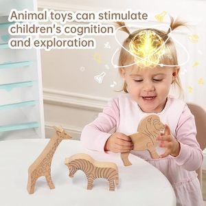 Ensemble de 3 jouets en bois faits à la main et écologiques inspirés de la philosophie Montessori Lion unisexe pour enfants d'âge préscolaire inclus - Product Image 5