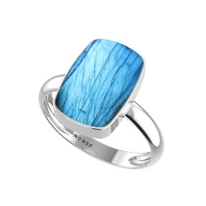 Bague de fiançailles unisexe en argent sterling 925, finition haut de gamme, sertie de labradorite naturelle, forme poire ovale, style classique, positif - Product Image 5