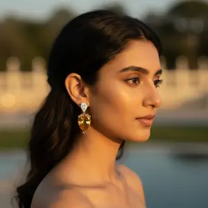 ต่างหูเงินแท้ 925 ประดับพลอยซิทริน สำหรับผู้หญิง ดีไซน์ทันสมัย - Product Image 2