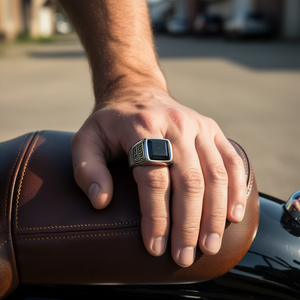 Bague de motard vintage pour homme en acier inoxydable avec CZ noir, tailles 8-12, SR130, vendeur américain - Product Image 3