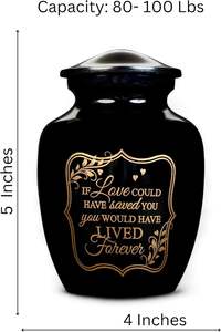 Urne en métal noir de taille personnalisée pour adultes, femme ou homme, vase funéraire décoratif pour cendres funéraires et funérailles pour restes humains - Product Image 2