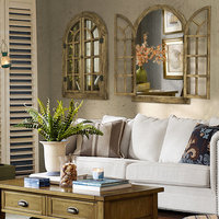 Nouveauté : Miroir mural en bois en forme de fenêtre, cadre argenté, fait main, personnalisable, logo sur mesure disponible pour l'étiquetage privé