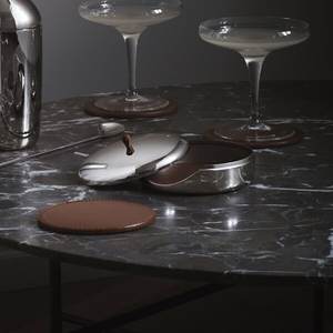 Soporte de metal de alta demanda con posavasos de cuero Forma redonda Niquelado Color marrón Nogal Perfectamente diseñado Lujo duradero - Product Image 2