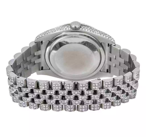 Montre sport en acier inoxydable sertie de diamants Moissanite, mouvement ETA, bracelet en cuir, étanche, cadran analogique en verre, boîtier unisexe - Product Image 5