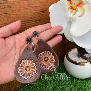 Boucles d'oreilles en cuir usiné à la main boucles d'oreilles Boho en cuir véritable personnalisées haute qualité peintes à la main bijoux faits main pour femmes occidentales - Product Image 1