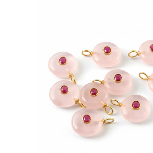 Quartz Rose naturel rond pendentif en pierres précieuses en vrac bijoux de charme de mode 925 argent plaqué or Double pierre incrustation pendentif vente - Product Image 2