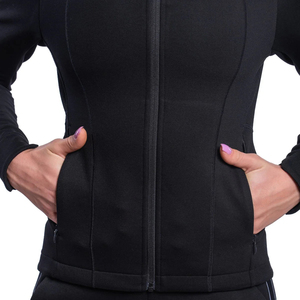 Women Black Full Sleeve Stand Collar Zipper Jacket Solid Color Quick Dry Fitness Wear Regular Fit All Seasons Spandex Polyester - Product Image 4