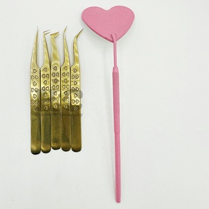 Nouveau coeur d'or pince à épiler haute qualité Extension de cils pince à épiler pointe Extension de cils pince à épiler miroir Logo vison durable - Product Image 5