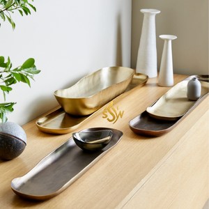 Bandejas decorativas para el hogar, forma redonda hecha a mano, Color dorado para vajilla, mesa de comedor, bandejas para servir, casas, hoteles y resorts - Product Image 2