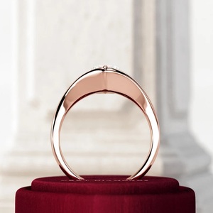 Anillo solitario de diamante cultivado en laboratorio Marquesa de 2 quilates, anillo de compromiso de diamante curvo, anillo de oro amarillo Chevron CVD - Product Image 4