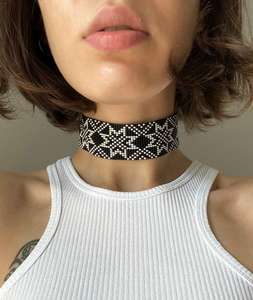 Bufanda con cuentas occidental única de alta calidad, collar gargantilla con cuentas de semillas de vidrio, pañuelo con cuentas de flecos hecho a mano - Product Image 4