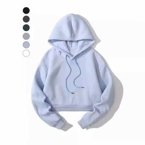 Mujeres de manga corta sudaderas con capucha Crop-top sudaderas con capucha de lana gruesa sudaderas con capucha para mujer - Product Image 6