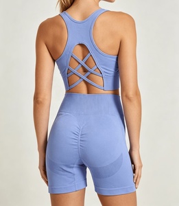 Women's Solid Yoga Wear Sets with Elastic Waist 2 Piece <b>Bra</b> and Short Pants for Fitness and Workout Breathable Fitness Wear - Product Image 4
