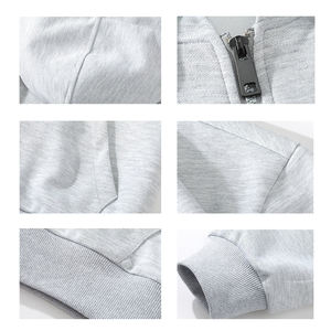Sudaderas con capucha con cremallera de poliéster y algodón liso en blanco con hombros caídos de diseñador Premium con logotipo impreso personalizado para hombre - Product Image 6