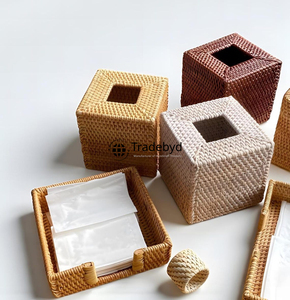 Porta Cajas de Pañuelos Tejido a Mano de Ratán Cuadrado Estilo Bohemio para Interiores Elegantes Tradebyd - Product Image 4