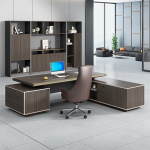 L Shape Solid Wood Executive Office Desk Minimalist Manager <b>Workstation</b> with Storage - Product Image 3