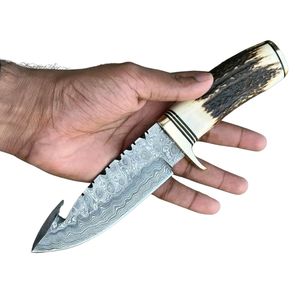 Beau couteau Skinner fait à la main personnalisé avec manche en corne de cerf couteau à dépecer, avec étui en cuir. - Product Image 1