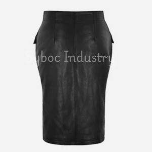 <b>Women's</b> New Genuine Leather <b>Pencil</b> <b>Skirt</b> XS Formal Style Natural Waistline Breathable Sustainable Nonwoven Weaving Silk Printed - Product Image 2