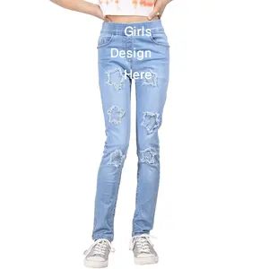 2024 Mới Thời Trang Mùa Xuân Và Mùa Hè Màu Xanh Cô Gái Dài Denim Quần Trẻ Em Quần Jean Cho Cô Gái Trực Tiếp Hàng May Mặc Nhà Cung Cấp Từ Bangladesh