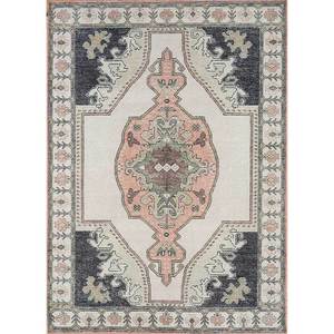 Tapis en laine ivoire noués à la main Erbe 9x12, motifs rectangulaires médaillon patchwork pour adolescents, pour la décoration de la maison et du salon - Product Image 1