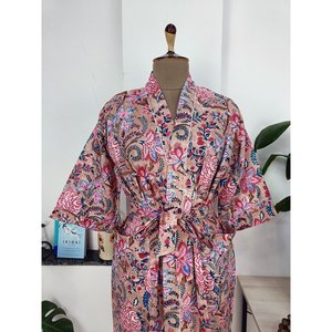 Boho Summer Luxury Lightweight Woven Cotton <b>Kimono</b> Quick Sand Floral Imprim Handmade Indian House Robe for <b>Beach</b> Vacations - Product Image 4