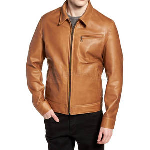 Veste de motard élégante pour homme en cuir de vache durable, col montant, imperméable, coupe-vent, style actif et tendance pour l'hiver, style urbain avant-gardiste - Product Image 1