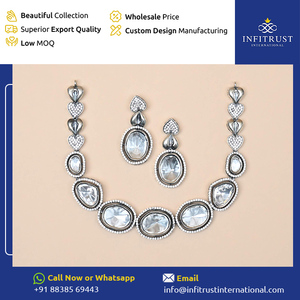 Increíble oferta en calidad asegurada Polki Floral Stud pendientes y gargantilla conjunto de collar a precio mayorista de proveedor indio - Product Image 2