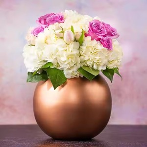 Statement Copper Flower Vase Trio for Living Room Table Office <b>Shelf</b> or <b>Mantel</b> Minimalist Design for Classy Decor Style - Product Image 5