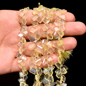 AAA Lemon Quartz 6x8mm-7x10mm Faceted Nugget Beads Natural Quartz Semiprecious Gemstone <b>Step</b> Cut Tumbled Fancy Beads For Jewelry - Product Image 3