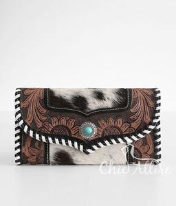 Cartera tallada a mano Real, funda de teléfono de embrague, carteras de cuero de piel de vaca multiusos con estilo, Cartera de Color turquesa para mujer - Product Image 1