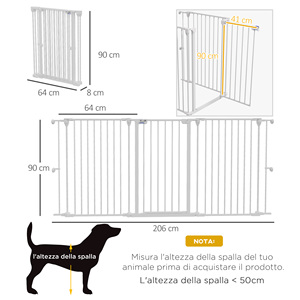 Pour PawHut 3 panneaux porte pour chien moyen 206x90cm blanc avec double verrouillage produit pour animaux de compagnie - Product Image 3