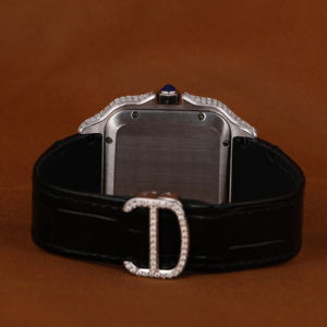 Montre à quartz luxueuse pour homme avec bracelet noir semi-serti de diamants Moissanite, boîtier carré unique, chronographe, affichage par aiguilles - Product Image 3