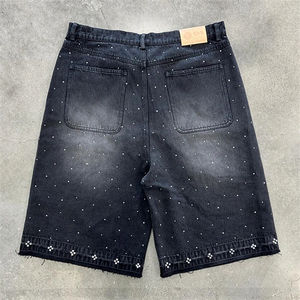 กางเกงขาสั้นผ้าเดนิมทรงหลวมสำหรับผู้ชายกางเกงขาสั้นผ้าเดนิมสีทึบเป็นมิตรต่อสิ่งแวดล้อม Y2K งานตามสั่ง - Product Image 2