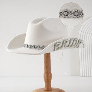 Despedida de soltera despedida de soltera Bling sombrero de vaquero blanco diamante y Perla carta novia vaquera sombreros para boda occidental - Product Image 4