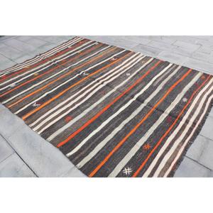 Vintage Large Rug, 6.8x9.6 ft Turkish Rug, <b>Brown</b> Plants & trees <b>Wool</b> Rug - Product Image 2