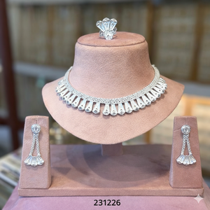 สร้อยคอช็อคเกอร์จี้รูปใบไม้ชุบเงินสุดหรู พร้อมต่างหูเข้าชุด |   เครื่องประดับเจ้าสาวและงานเฉลิมฉลอง รุ่น 23226 - Product Image 2