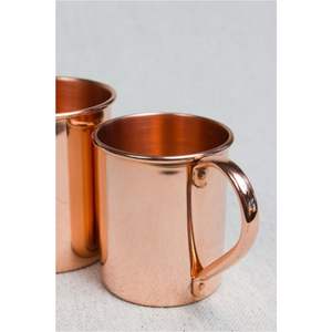 Mug en cuivre massif non doublé avec poignée en laiton - Tasse en cuivre de qualité alimentaire pour boissons glacées, articles de bar de qualité pour restaurants et hôtels - Product Image 1