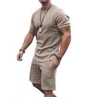 Conjunto de Camisa Deportiva de Manga Corta con Cuello Polo para Hombre, Verano, Casual, Tejido de Dos Piezas, Poliéster/Algodón, Estampado por Transferencia Térmica