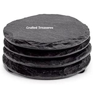 Fourniture directe en usine à la main 4 pièces ensemble sous-verres en pierre de marbre noir fabrication de tapis et de tampons avec logo personnalisé - Product Image 5