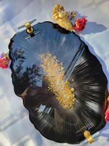 Bandeja de servicio artesanal de resina transparente de lujo de alta calidad, bandeja decorativa para el hogar del Hotel, bandeja de comida con asas - Product Image 6